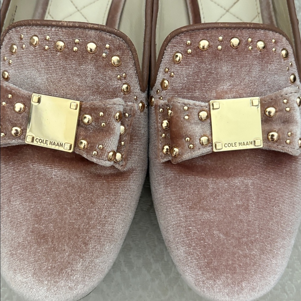 Cole Haan Grand OS Blush Velvet Loafers with Studded Bow Style Tali worn once - Picture 2 of 9